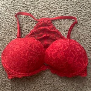 Red lace PINK bra